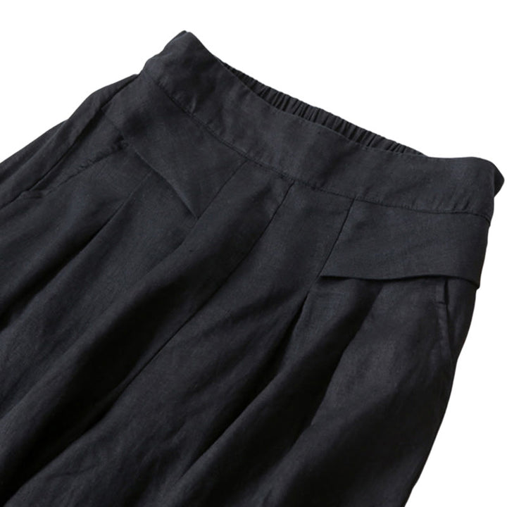 Buddha Stones Spodnie z wysokim stanem, szeroką nogawką, bawełną i lnem, w jednolitym kolorze, z kieszeniami - image 22