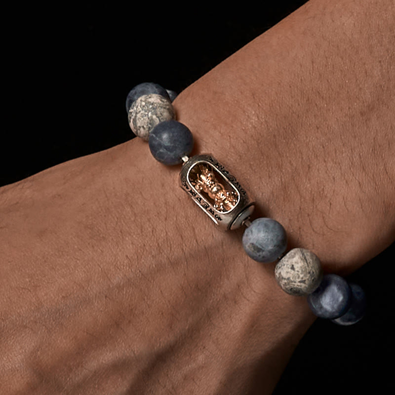 Bransoletka z Buddha Stones, naturalnego sodalitu i szarego jaspisu Om Mani Padme Hum Harmony - image 2