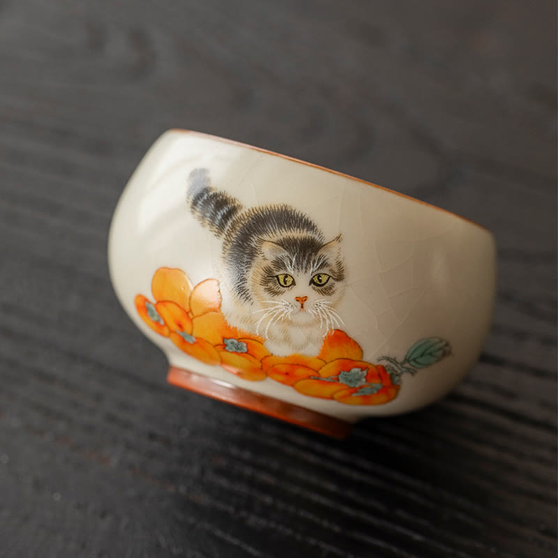 Filiżanka do herbaty Kung Fu z uroczym kotem persymoną w kształcie Buddha Stones - image 2