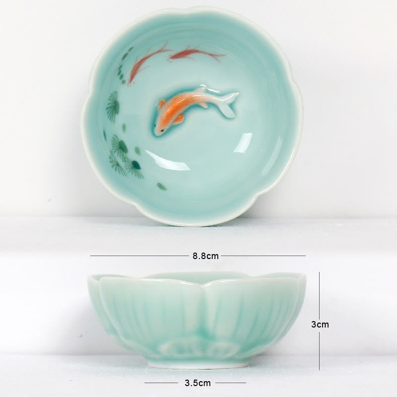 Buddha Stones Koi, Lotos, Filiżanka do herbaty Kung Fu - Czerwona ryba Koi z liśćmi 8,8 cm*3 cm*3,5 cm - image 7