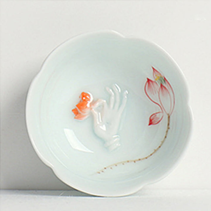 Buddha Stones Koi, Lotos, Filiżanka do herbaty Kung Fu - Czerwony Lotos i Dłoń 8,8 cm * 3 cm * 3,5 cm - image 4