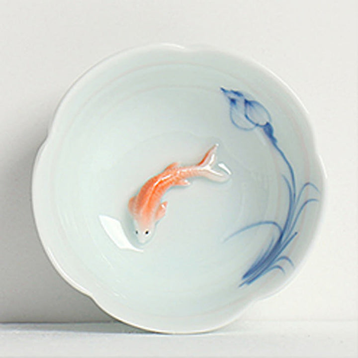 Buddha Stones Koi, Lotos, Filiżanka do herbaty Kung Fu - Czerwona ryba Koi i niebieski lotos 8,8 cm*3 cm*3,5 cm - image 5