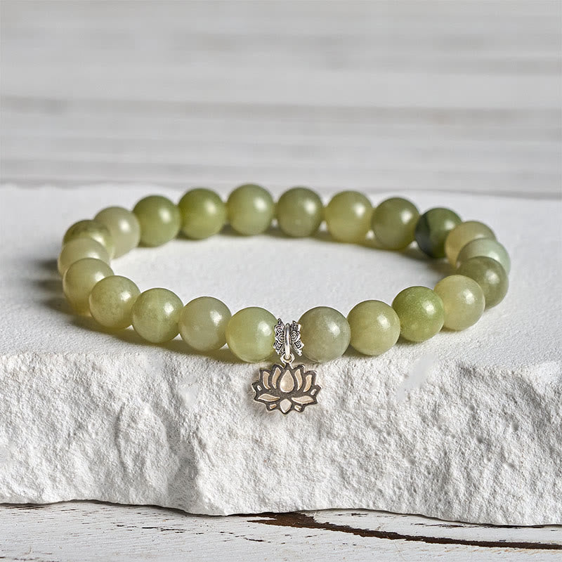 Bransoletka szczęścia z Buddha Stones ze srebra próby 925 i naturalnego turkusowego jadeitu z lotosem - 16 cm - image 0