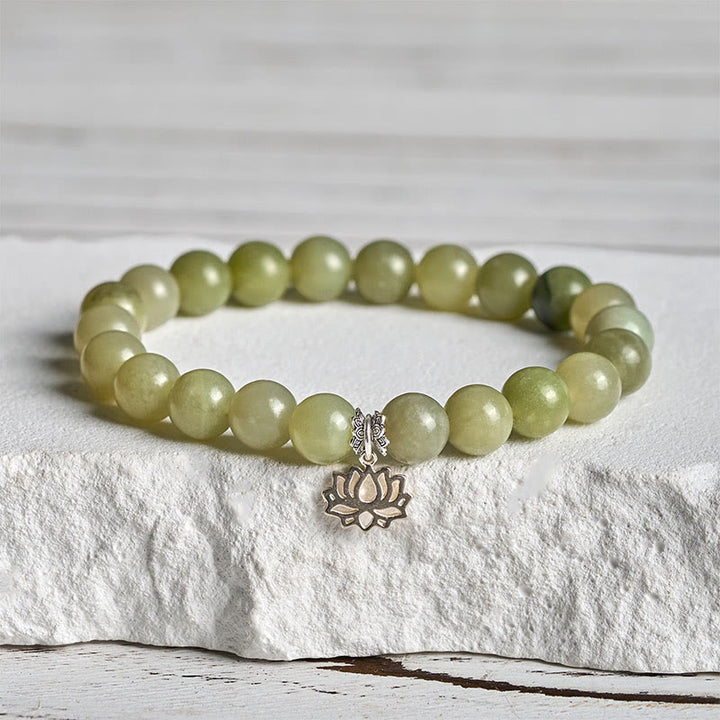 Bransoletka szczęścia z Buddha Stones ze srebra próby 925 i naturalnego turkusowego jadeitu z lotosem - 16 cm - image 0