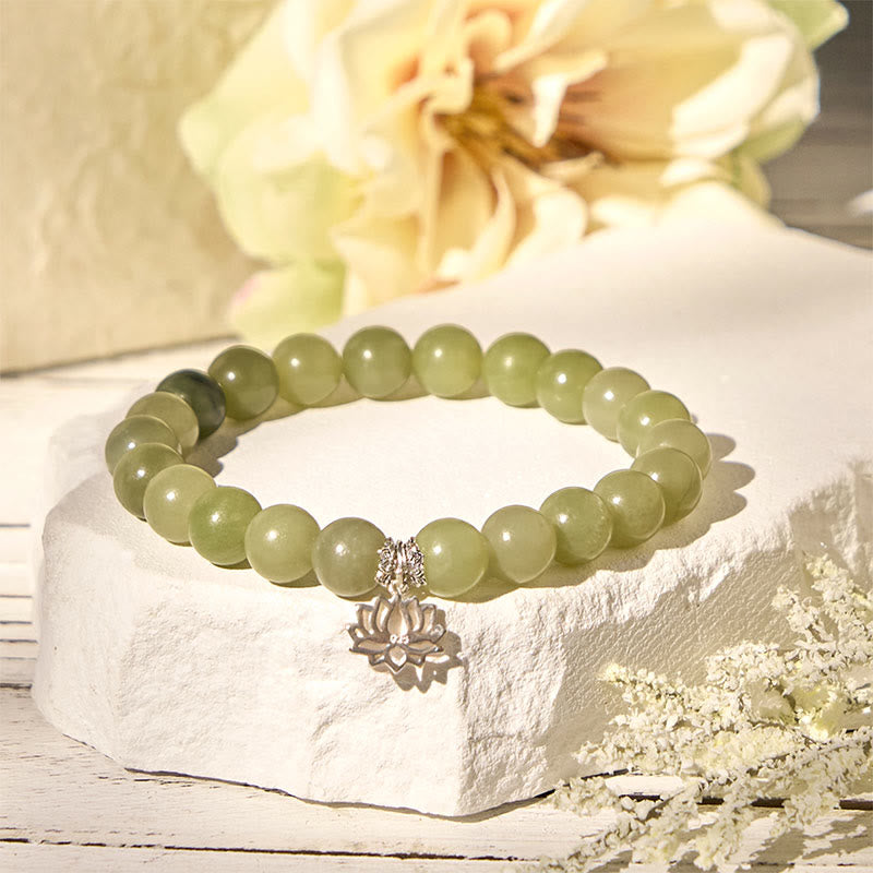 Bransoletka szczęścia z Buddha Stones ze srebra próby 925 i naturalnego turkusowego jadeitu z lotosem - image 1