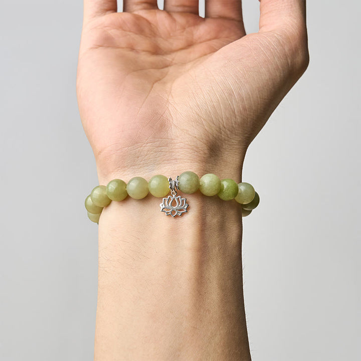 Bransoletka szczęścia z Buddha Stones ze srebra próby 925 i naturalnego turkusowego jadeitu z lotosem - image 4