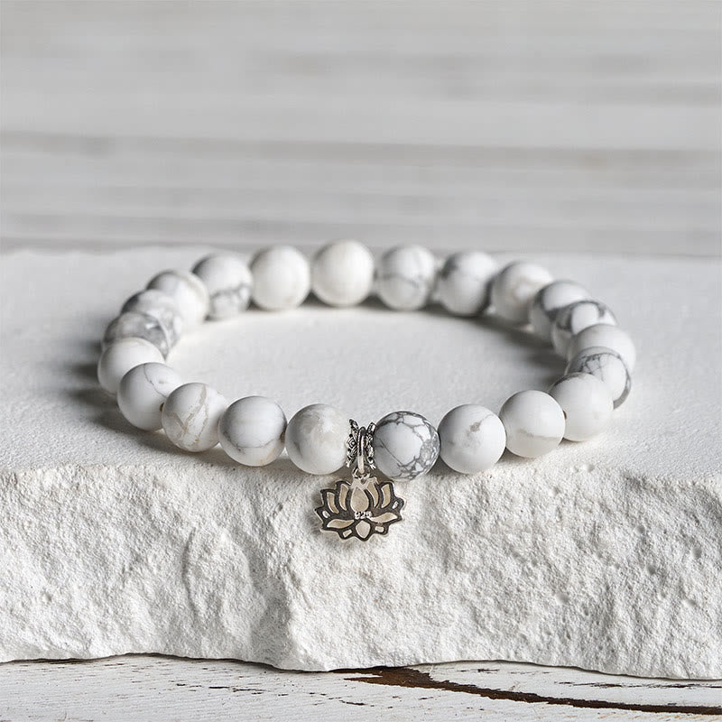 Bransoletka z Buddha Stones ze srebra próby 925 z motywem lotosu i naturalnym białym turkusem Wealth - 20 cm - 8 mm - image 10
