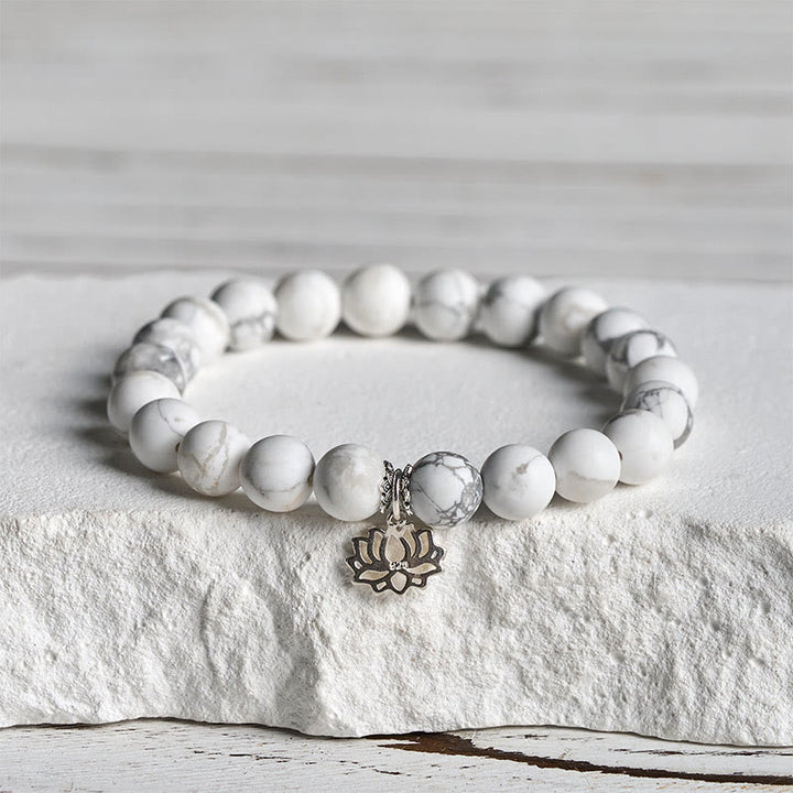 Bransoletka z Buddha Stones ze srebra próby 925 z motywem lotosu i naturalnym białym turkusem Wealth - 20 cm - 8 mm - image 10