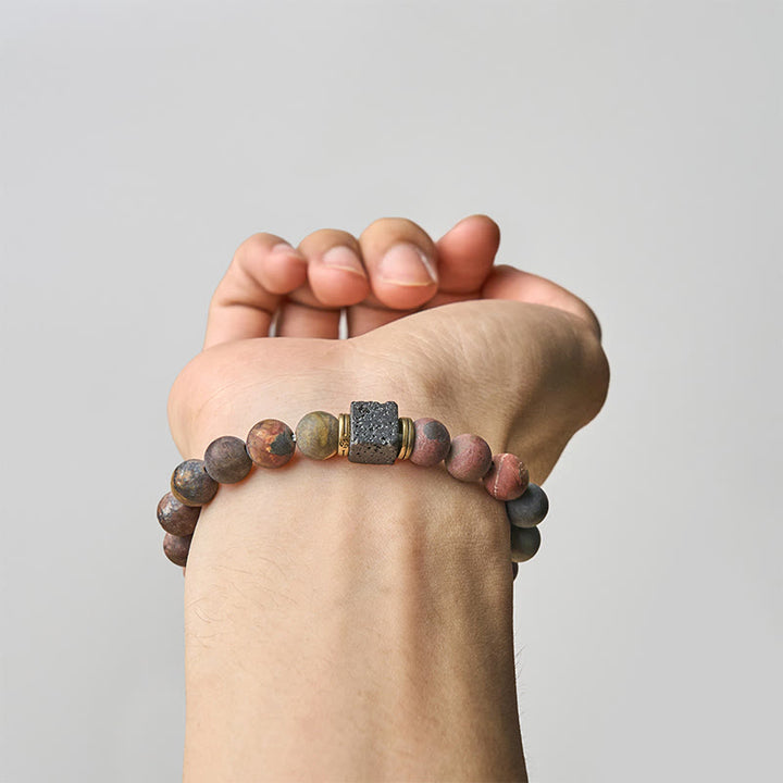Bransoletka z Buddha Stones , naturalny kwadratowy jaspis Picasso z lawy wulkanicznej - image 2