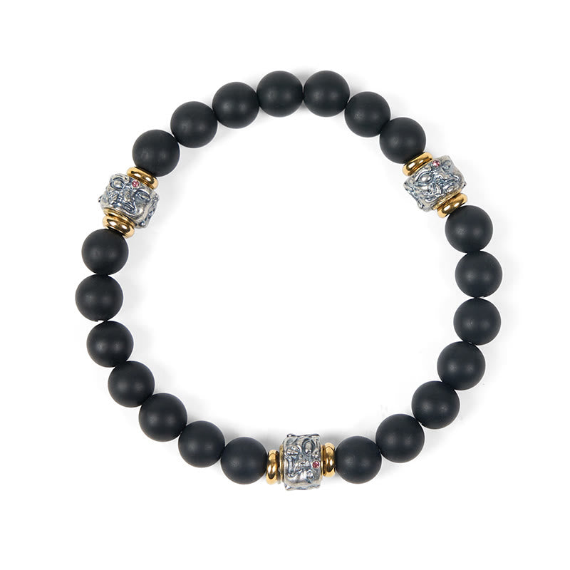 Bransoletka ochronna na twarz Buddy z Buddha Stones Buddy z naturalnego matowego czarnego onyksu - image 6