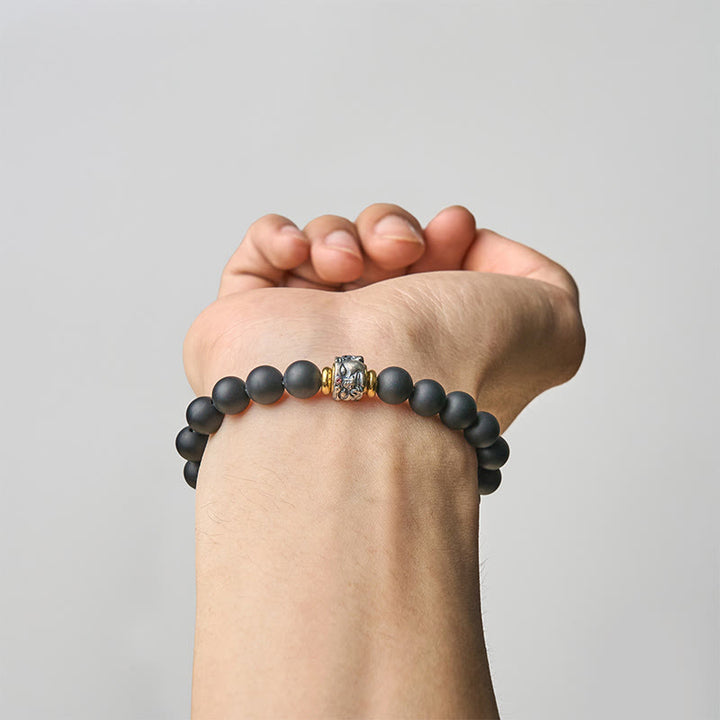 Bransoletka ochronna na twarz Buddy z Buddha Stones Buddy z naturalnego matowego czarnego onyksu - image 4