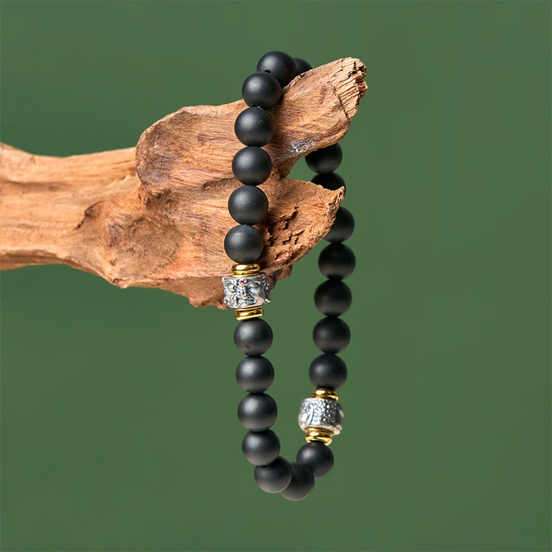 Bransoletka ochronna na twarz Buddy z Buddha Stones Buddy z naturalnego matowego czarnego onyksu - image 3