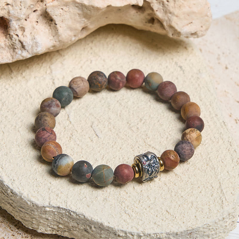 Bransoletka energetyczna z naturalnym Buddha Stones Picasso i twarzą Buddy - image 1