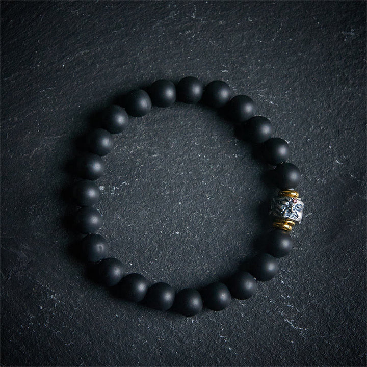 Bransoletka z Buddha Stones z naturalnego matowego czarnego onyksu z twarzą Buddy - 20 cm - image 0