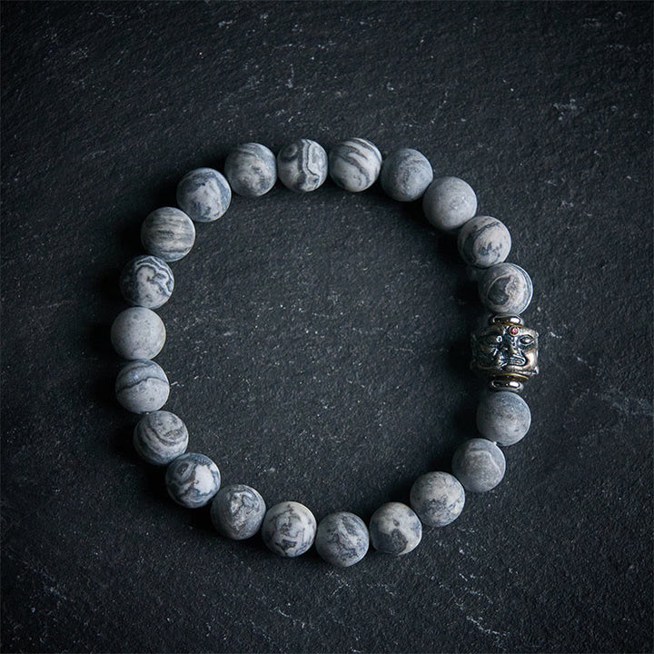 Bransoletka ochronna z naturalnego matowego szarego jaspisu Buddy z Buddha Stones Buddy - 20 cm - image 0