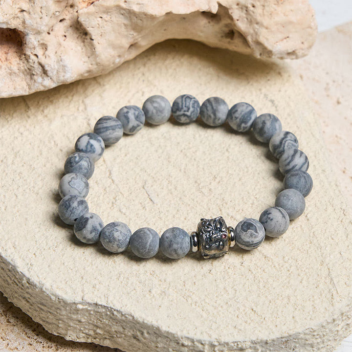Bransoletka ochronna z naturalnego matowego szarego jaspisu Buddy z Buddha Stones Buddy - image 2