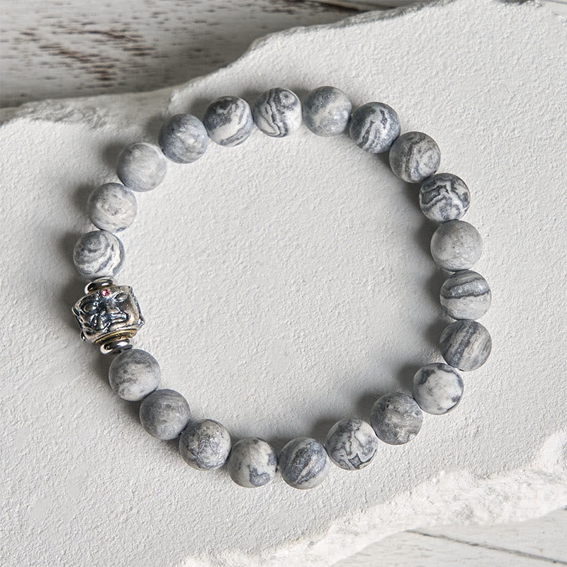 Bransoletka ochronna z naturalnego matowego szarego jaspisu Buddy z Buddha Stones Buddy - image 1