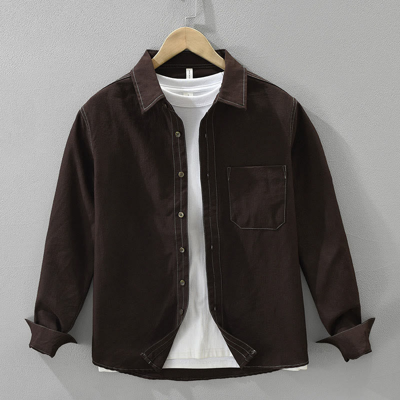 Koszula męska z długim rękawem i kieszenią, z guzikami Buddha Stones Commute - SaddleBrown - US/UK/AU42， EU52 (3XL) - image 0