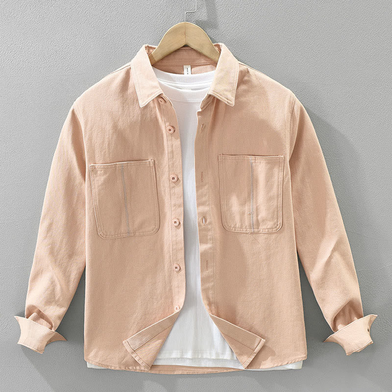 Koszula męska z długim rękawem i kieszeniami, z Buddha Stones , z guzikami i wiosenną jazdą do pracy - LightSalmon - US/UK/AU42， EU52 (3XL) - image 1
