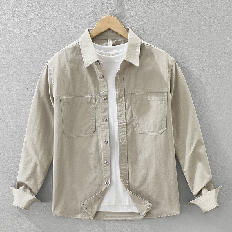 Koszula męska z długim rękawem z czystej bawełny z kieszeniami i prostymi guzikami "Buddha Stones Daily" - Dębnik - US/UK/AU42， EU52 (3XL) - image 0