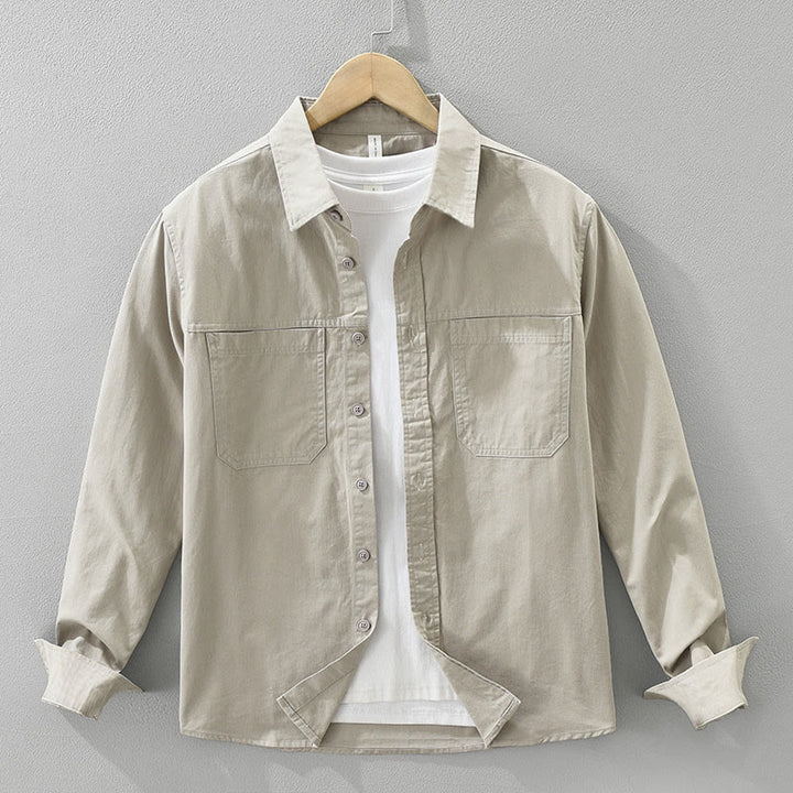 Koszula męska z długim rękawem z czystej bawełny z kieszeniami i prostymi guzikami "Buddha Stones Daily" - Dębnik - US/UK/AU42， EU52 (3XL) - image 0