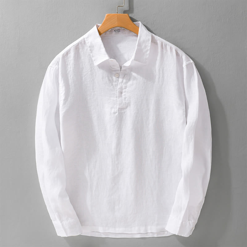 Koszula męska z długim rękawem z czystego lnu, z guzikami i jednolitym kolorem „Buddha Stones” - Biały - US/UK/AU42， EU52 (3XL) - image 10