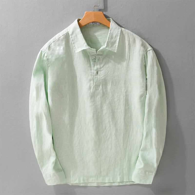 Koszula męska z długim rękawem z czystego lnu, z guzikami i jednolitym kolorem „Buddha Stones” - Miodowa spadź - US/UK/AU42， EU52 (3XL) - image 5