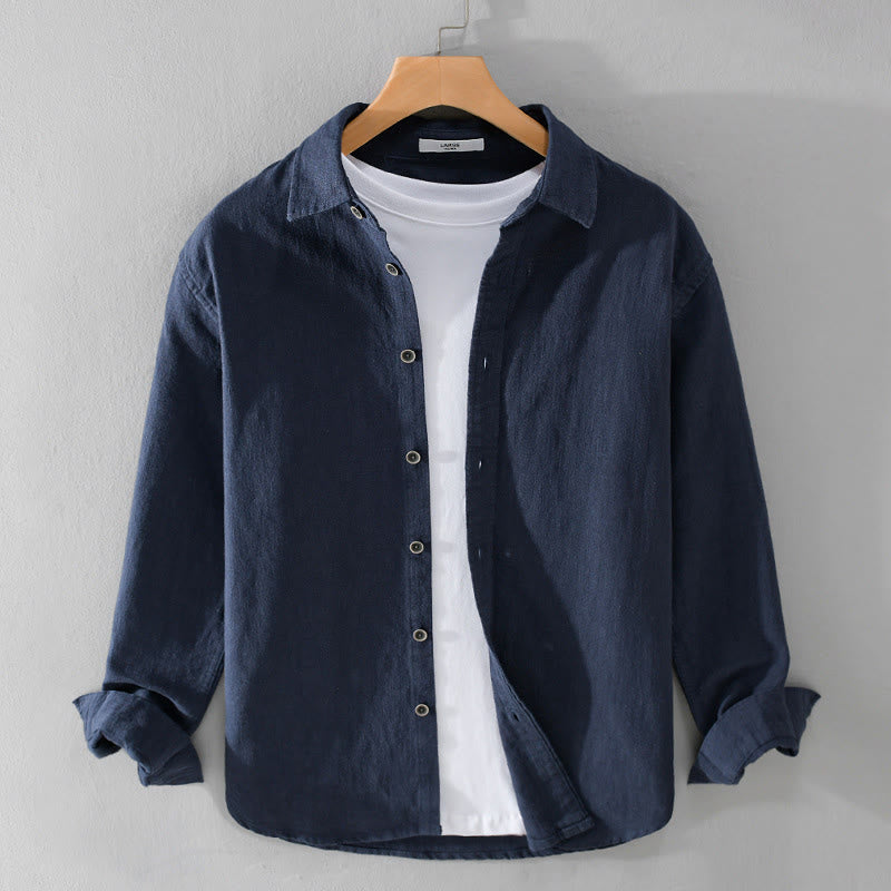 Koszula męska z długim rękawem z bawełny ramii z motywem Buddha Stones w jednolitym kolorze, z guzikami na klapie i prostym wzorem - MidnightBlue - US/UK/AU42， EU52 (3XL) - image 8
