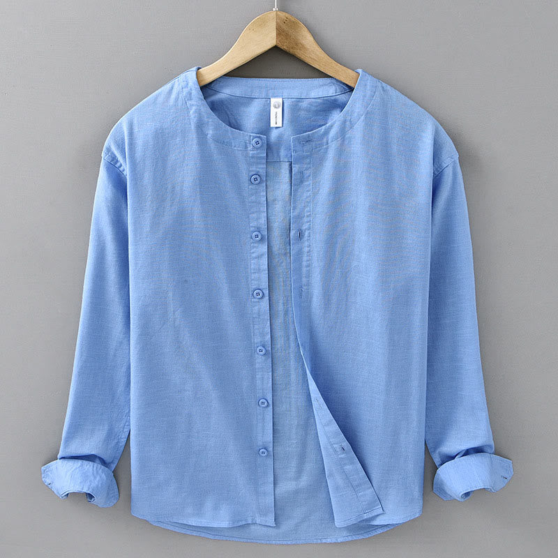 Koszula męska z długim rękawem i stójką z bawełny lnianej "Buddha Stones" w kolorze pure color - DodgerBlue - US/UK/AU42， EU52 (3XL) - image 17