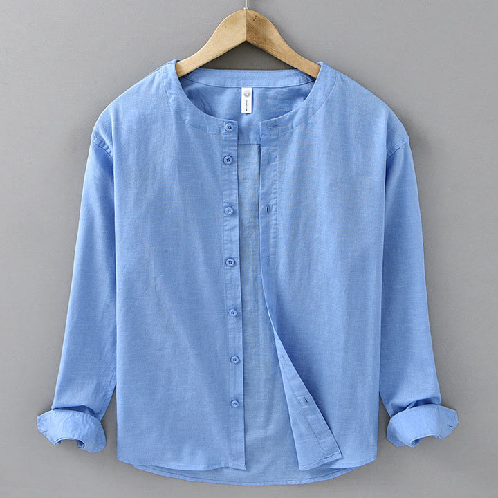 Koszula męska z długim rękawem i stójką z bawełny lnianej "Buddha Stones" w kolorze pure color - DodgerBlue - US/UK/AU42， EU52 (3XL) - image 17