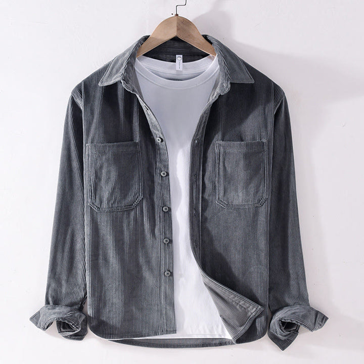 Kurtka męska z długim rękawem i kieszeniami, sztruksowa, z Buddha Stones , prosta, z guzikami i wiosennym wzorem - DimGray - US/UK/AU42， EU52 (3XL) - image 0