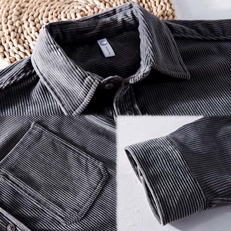 Kurtka męska z długim rękawem i kieszeniami, sztruksowa, z Buddha Stones , prosta, z guzikami i wiosennym wzorem - image 2