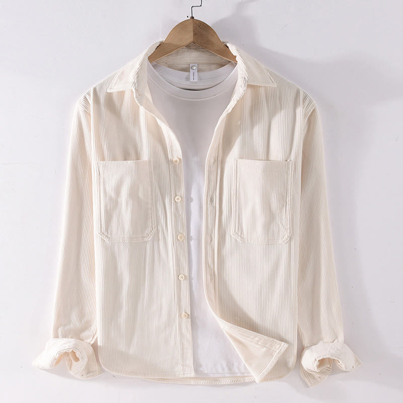 Kurtka męska z długim rękawem i kieszeniami, sztruksowa, z Buddha Stones , prosta, z guzikami i wiosennym wzorem - OldLace - US/UK/AU42， EU52 (3XL) - image 11