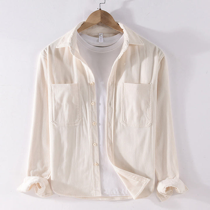 Kurtka męska z długim rękawem i kieszeniami, sztruksowa, z Buddha Stones , prosta, z guzikami i wiosennym wzorem - OldLace - US/UK/AU42， EU52 (3XL) - image 11