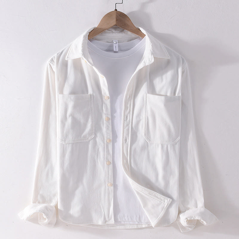 Kurtka męska z długim rękawem i kieszeniami, sztruksowa, z Buddha Stones , prosta, z guzikami i wiosennym wzorem - Biały - US/UK/AU42， EU52 (3XL) - image 3