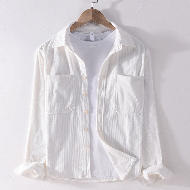 Kurtka męska z długim rękawem i kieszeniami, sztruksowa, z Buddha Stones , prosta, z guzikami i wiosennym wzorem - Biały - US/UK/AU42， EU52 (3XL) - image 3