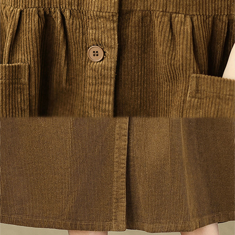 Sukienka midi z bawełny sztruksowej z kieszeniami i bez rękawów, z motywem Buddha Stones w stylu retro, z guzikami - image 19