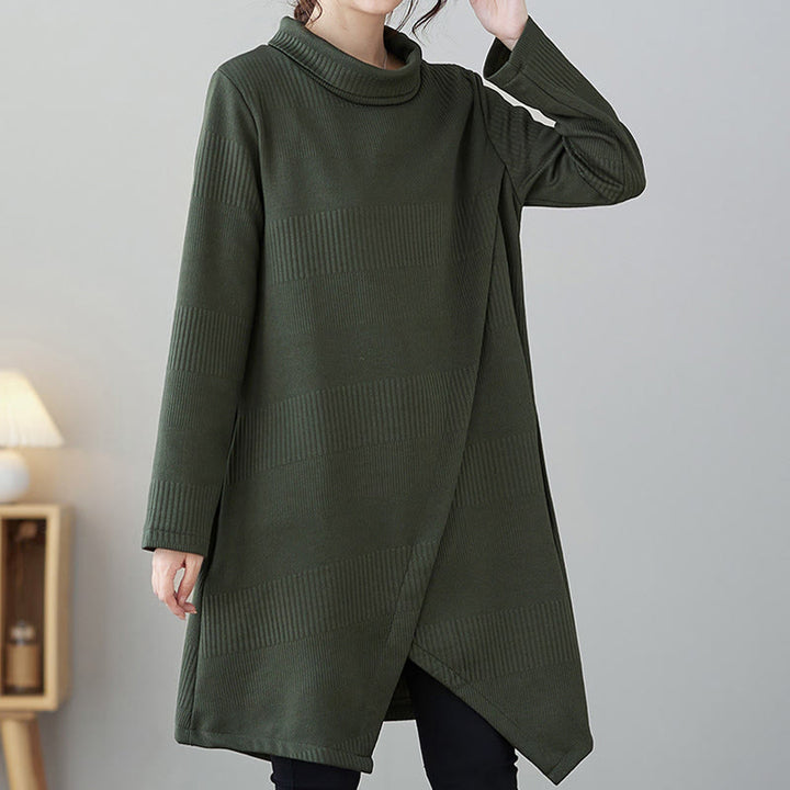 Sukienka midi z bawełny z długim rękawem i kieszeniami, z okrągłym dekoltem i nieregularnym dołem, z Buddha Stones - SeaGreen - US14, UK/AU18, EU46 (2XL) - image 0