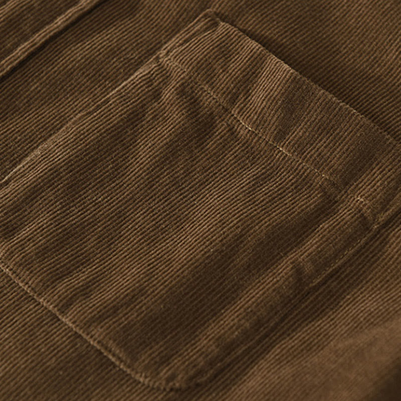 Kurtka męska z bawełny sztruksowej z kieszenią i prostymi guzikami z długim rękawem i motywem Buddha Stones - image 22