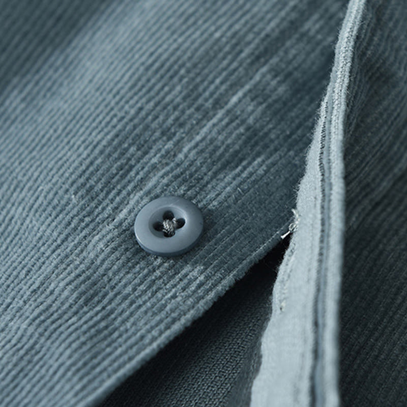 Kurtka męska z bawełny sztruksowej z kieszenią i prostymi guzikami z długim rękawem i motywem Buddha Stones - image 4