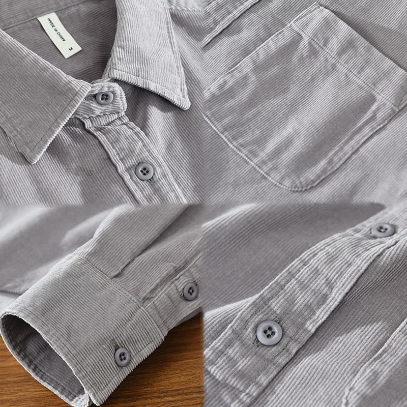 Kurtka męska z bawełny sztruksowej z kieszenią i prostymi guzikami z długim rękawem i motywem Buddha Stones - image 17