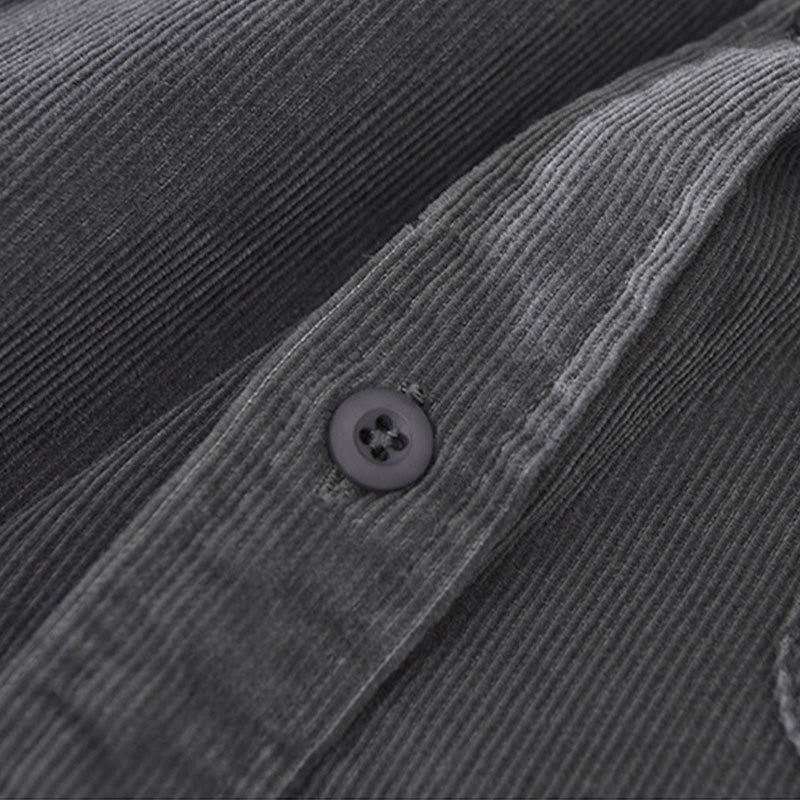 Kurtka męska z bawełny sztruksowej z kieszenią i prostymi guzikami z długim rękawem i motywem Buddha Stones - image 8