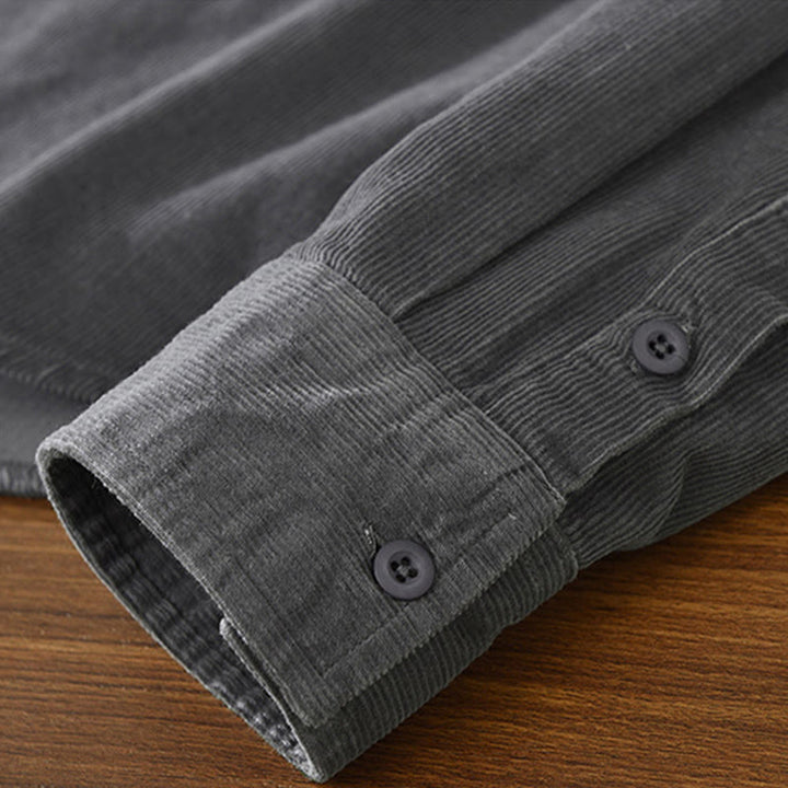 Kurtka męska z bawełny sztruksowej z kieszenią i prostymi guzikami z długim rękawem i motywem Buddha Stones - image 9