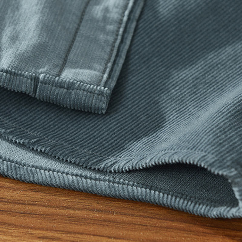 Kurtka męska z bawełny sztruksowej z kieszenią i prostymi guzikami z długim rękawem i motywem Buddha Stones - image 5