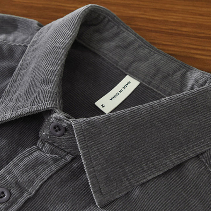 Kurtka męska z bawełny sztruksowej z kieszenią i prostymi guzikami z długim rękawem i motywem Buddha Stones - image 7