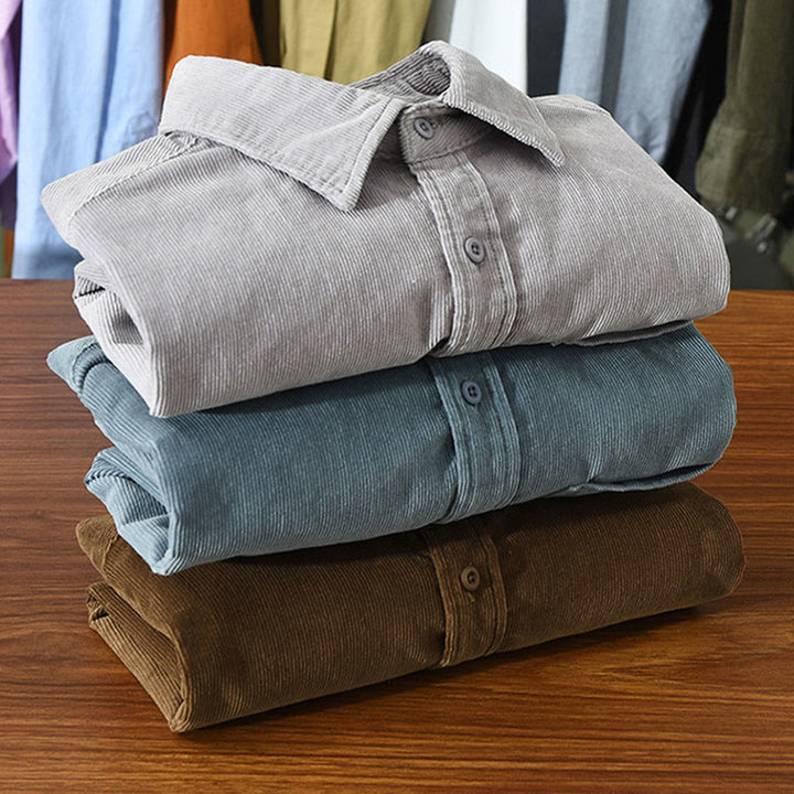 Kurtka męska z bawełny sztruksowej z kieszenią i prostymi guzikami z długim rękawem i motywem Buddha Stones - image 24