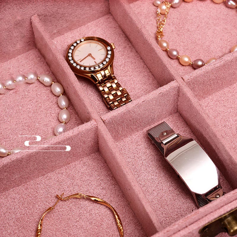 Buddha Stones Prosty Design Organizer na biżuterię Dwuwarstwowe pudełko do przechowywania biżuterii Flanelowe pudełko z zamkiem - image 13