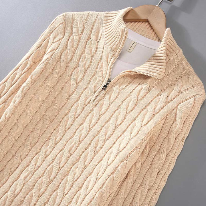 Męski sweter z długim rękawem z bawełny z długim rękawem i teksturą "Buddha Stones" w kolorze zimowym, z wysokim kołnierzem i zamkiem błyskawicznym - image 6