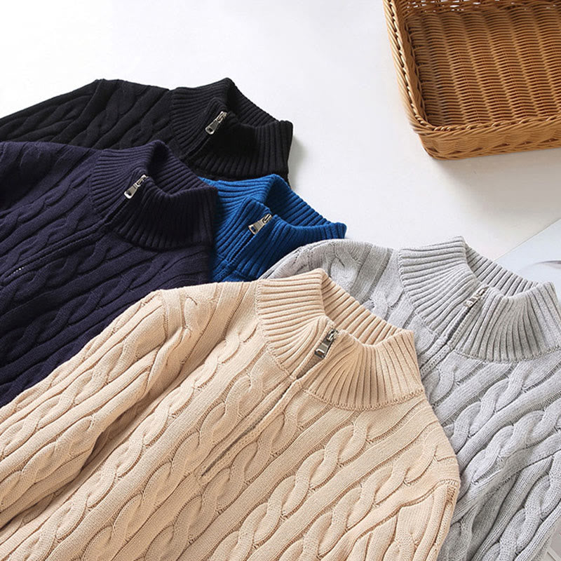 Męski sweter z długim rękawem z bawełny z długim rękawem i teksturą "Buddha Stones" w kolorze zimowym, z wysokim kołnierzem i zamkiem błyskawicznym - image 16