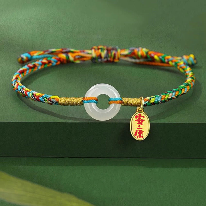Bransoletka z kolorową liną z jadeitu i Buddha Stones, ręcznie robiona, z klamrą pokoju i dobrobytu, wykonana ze srebra próby 925 - Styl dla dorosłych*1 - image 0
